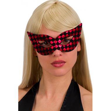 Maschera viso tessuto scacchi rossa nera