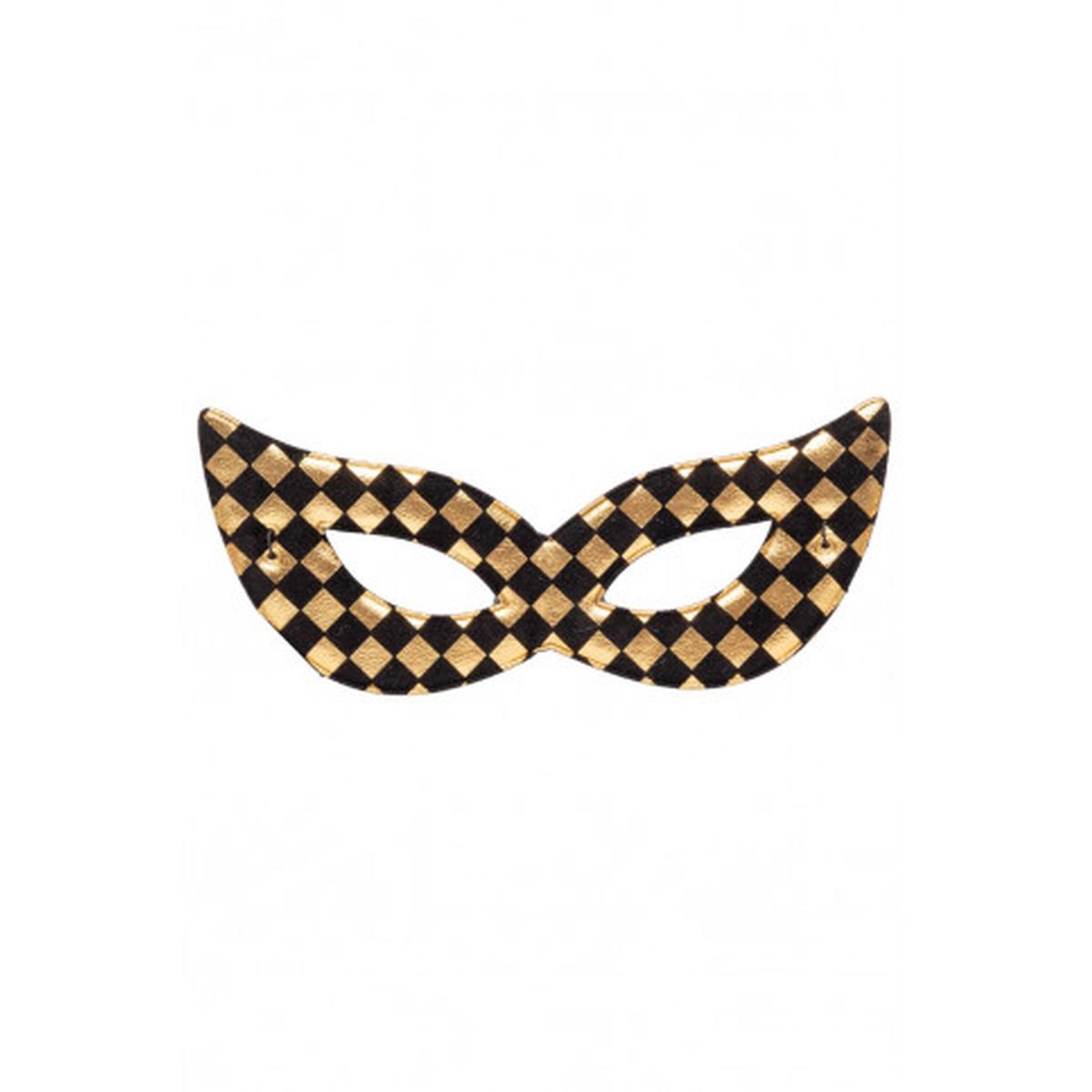 Maschera viso tessuto scacchi oro nera