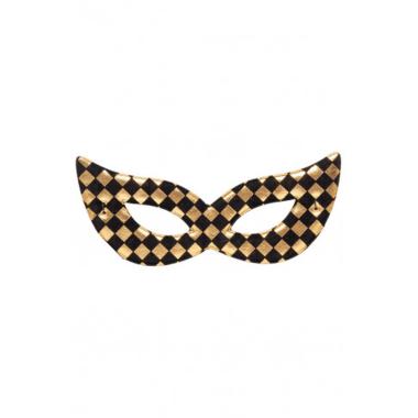 Maschera viso tessuto scacchi oro nera