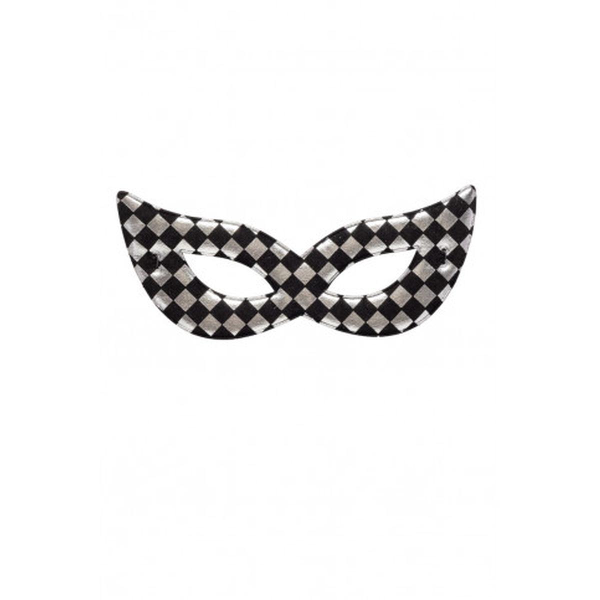 Maschera viso tessuto scacchi argento nero