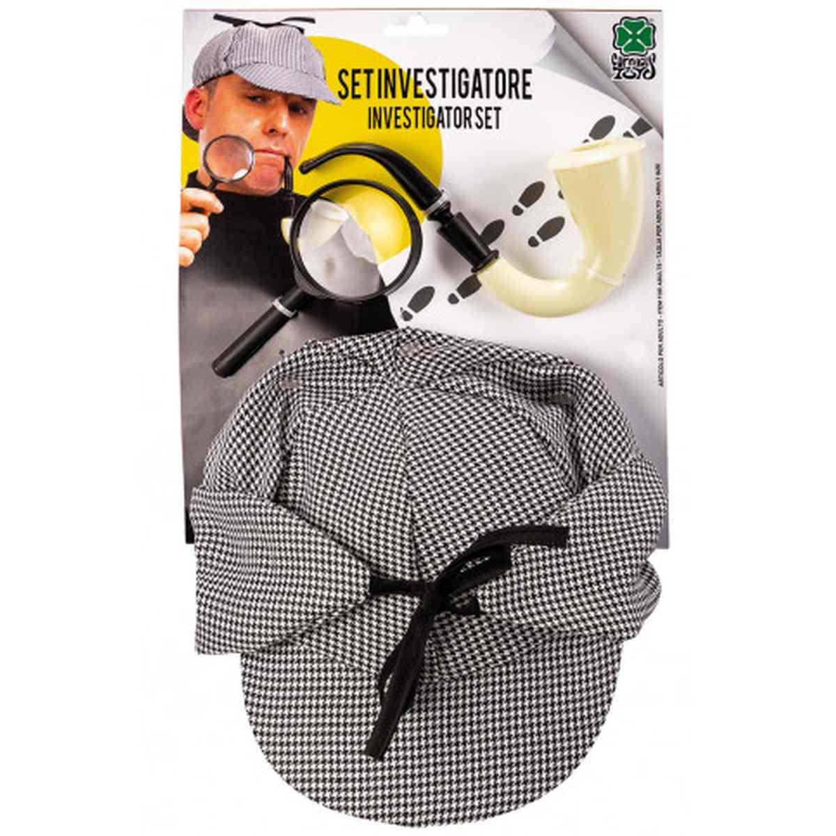 Cappello investigatore pipa lente Set 3 pz