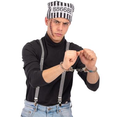 Costume prigioniero cappello bretelle manette
