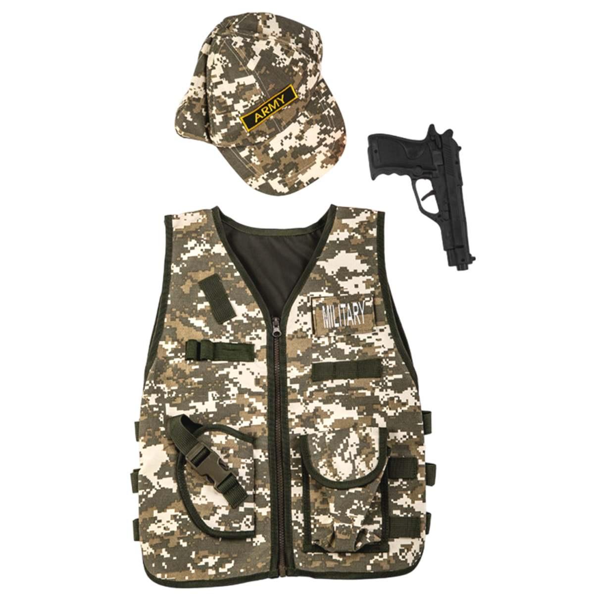 Costume giubbotto soldato militare cappello pistola