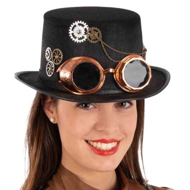Cappello cilindro nero lusso steampunk occhiali