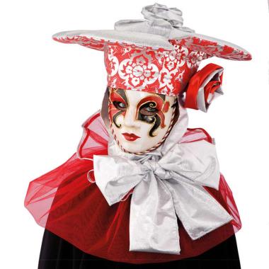 Cappello veneziano argento rosso mantella
