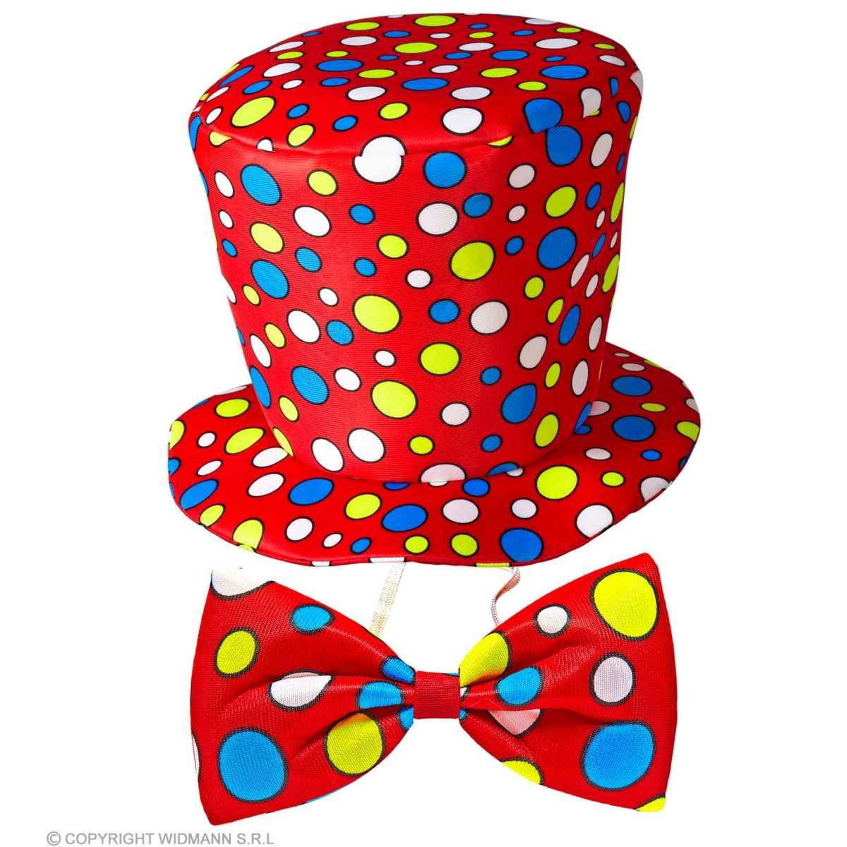 Cappello clown rosso pois fiocco