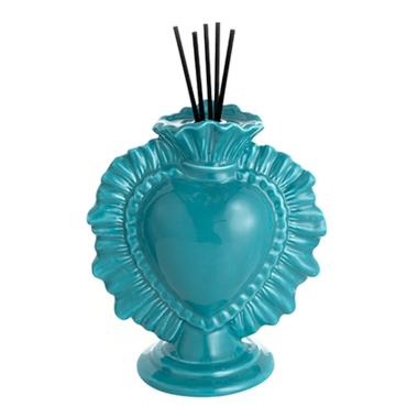 Cuore ex voto porcellana diffusore essenze turchese bastoncini 14 cm