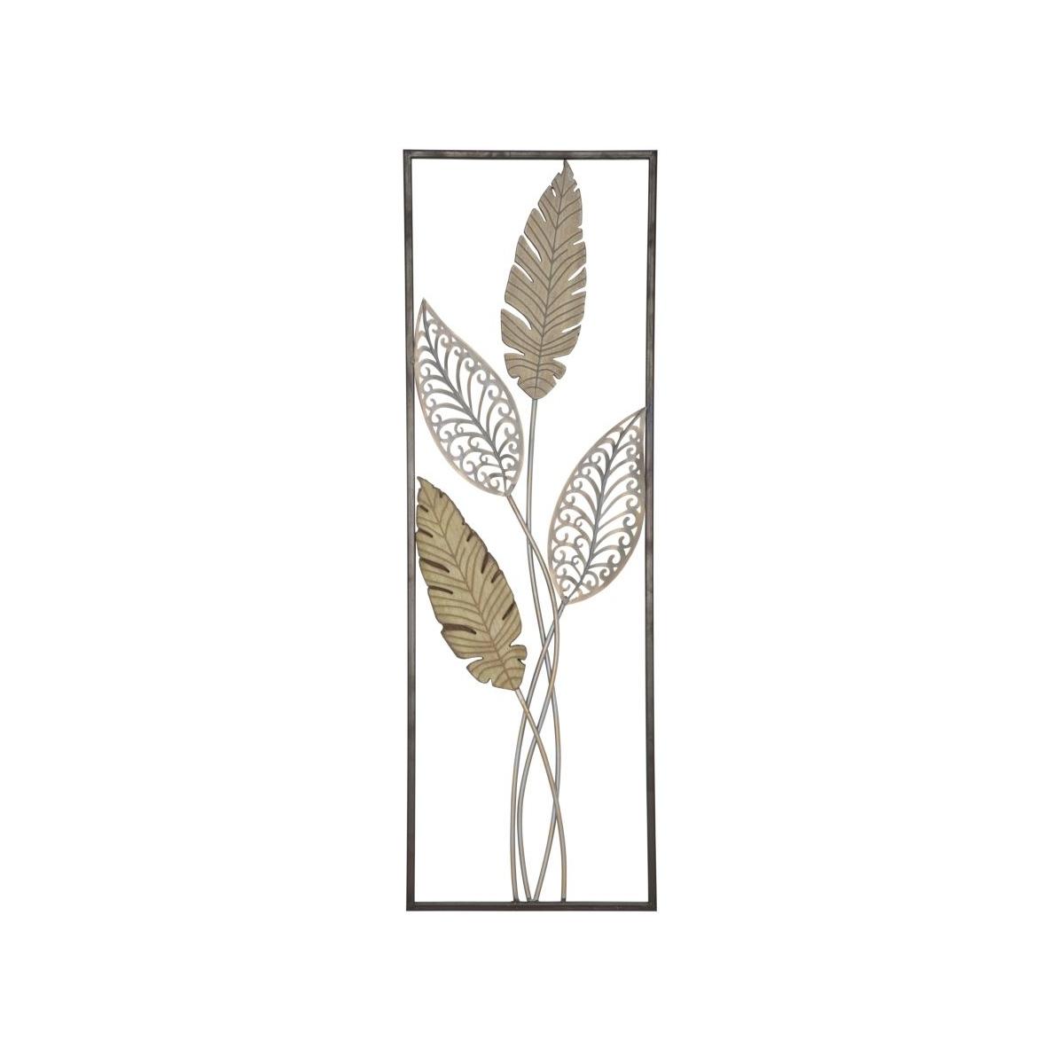 Quadro pannello in ferro legno foglie mod 30,5 x 1,90 x 91 cm