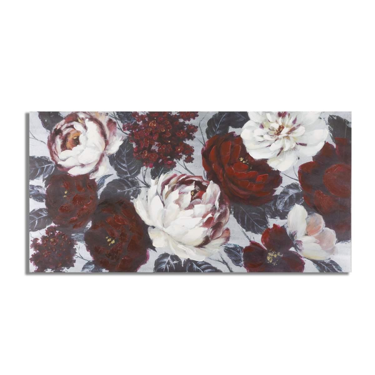 Quadro dipinto tela white red flower darkback 120 x 3,7 x 60 cm