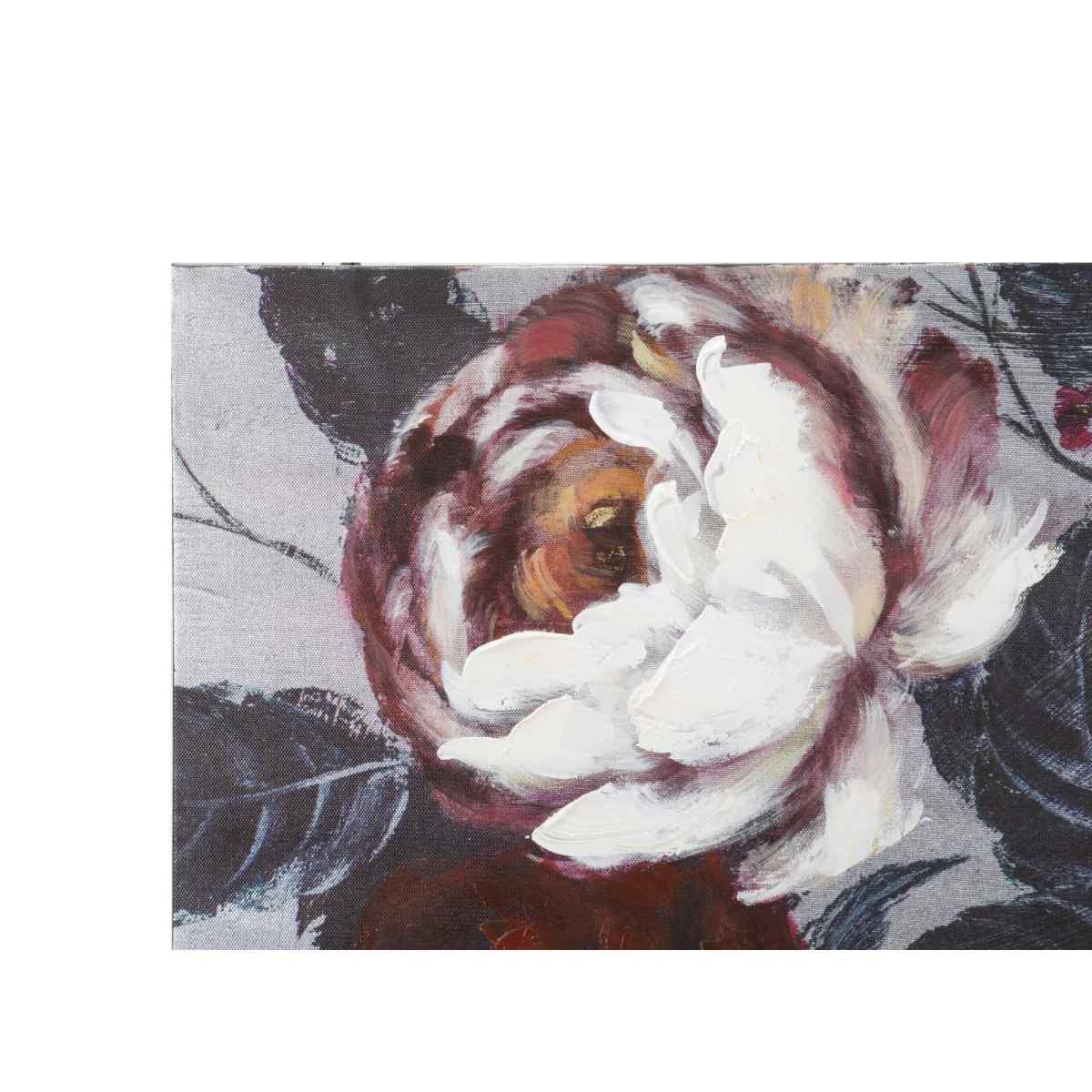 Quadro dipinto tela white red flower darkback 120 x 3,7 x 60 cm