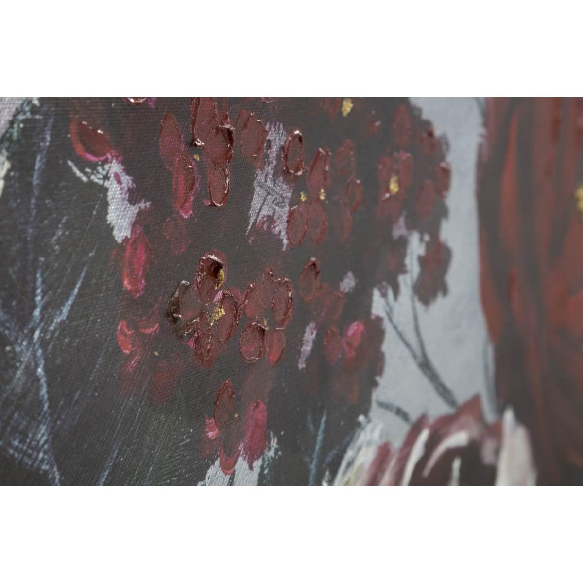 Quadro dipinto tela white red flower darkback 120 x 3,7 x 60 cm