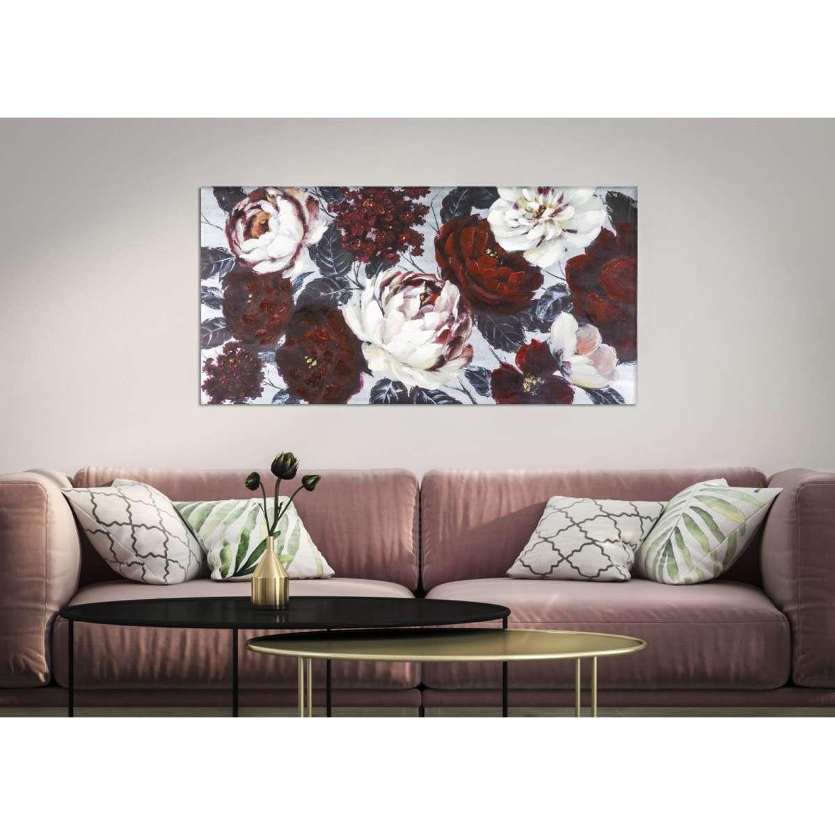 Quadro dipinto tela white red flower darkback 120 x 3,7 x 60 cm