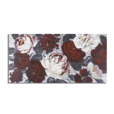 Quadro dipinto tela white red flower darkback 120 x 3,7 x 60 cm