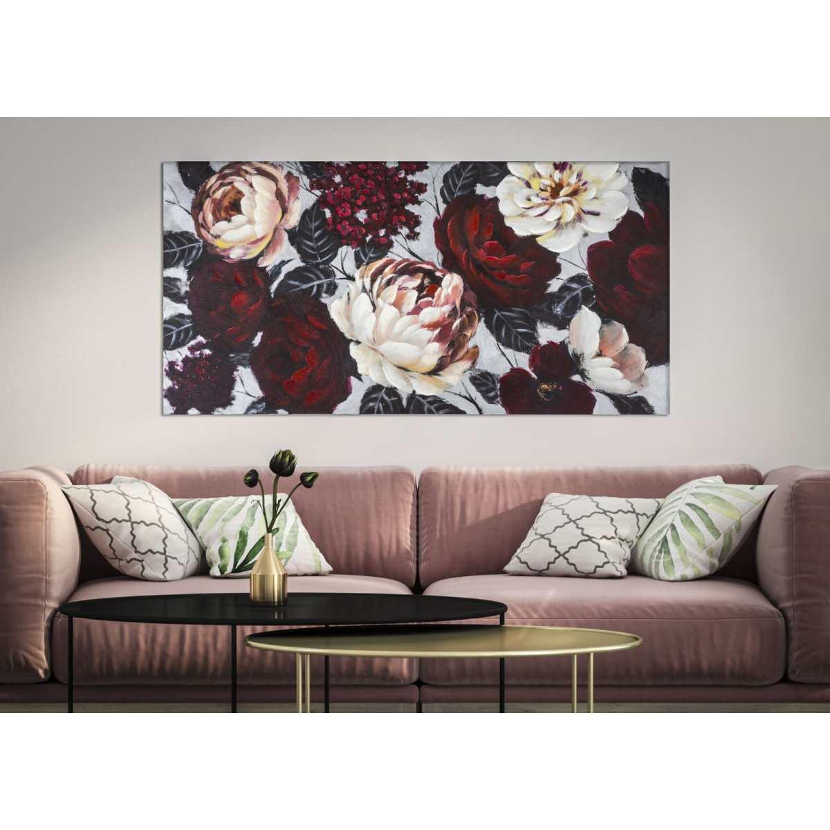 Quadro dipinto tela white red flower lightback 150 x 3,8 x 76 cm