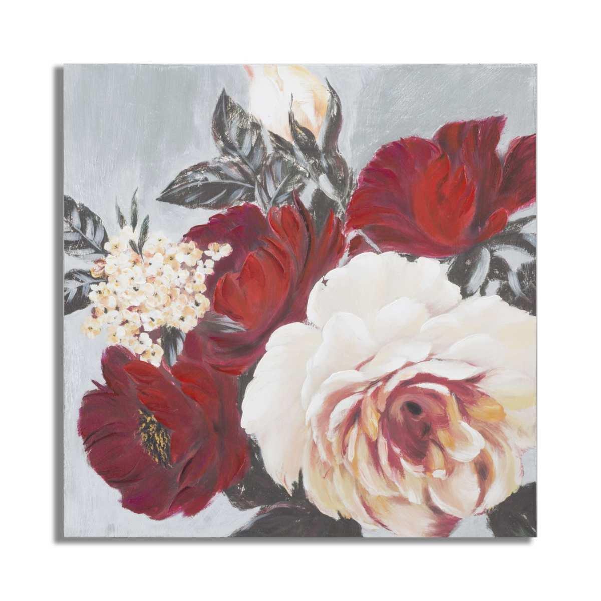 Quadro dipinto tela red flower square 90 x 3,7 x 90 cm