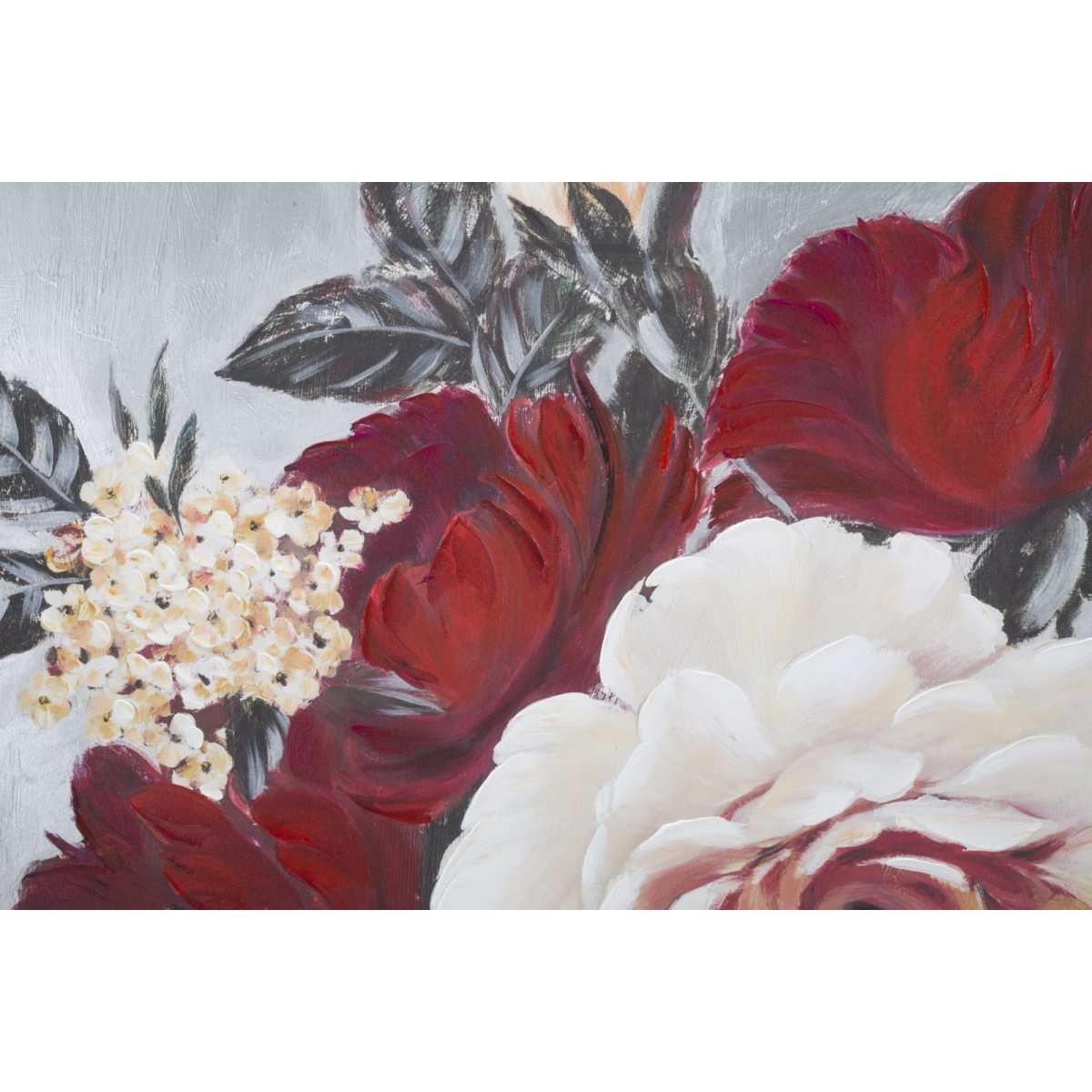 Quadro dipinto tela red flower square 90 x 3,7 x 90 cm