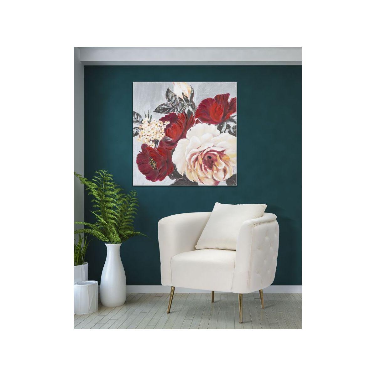 Quadro dipinto tela red flower square 90 x 3,7 x 90 cm