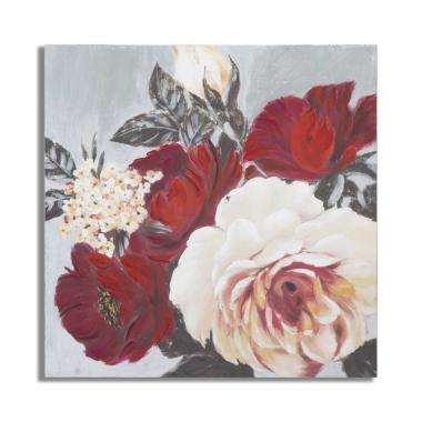 Quadro dipinto tela red flower square 90 x 3,7 x 90 cm