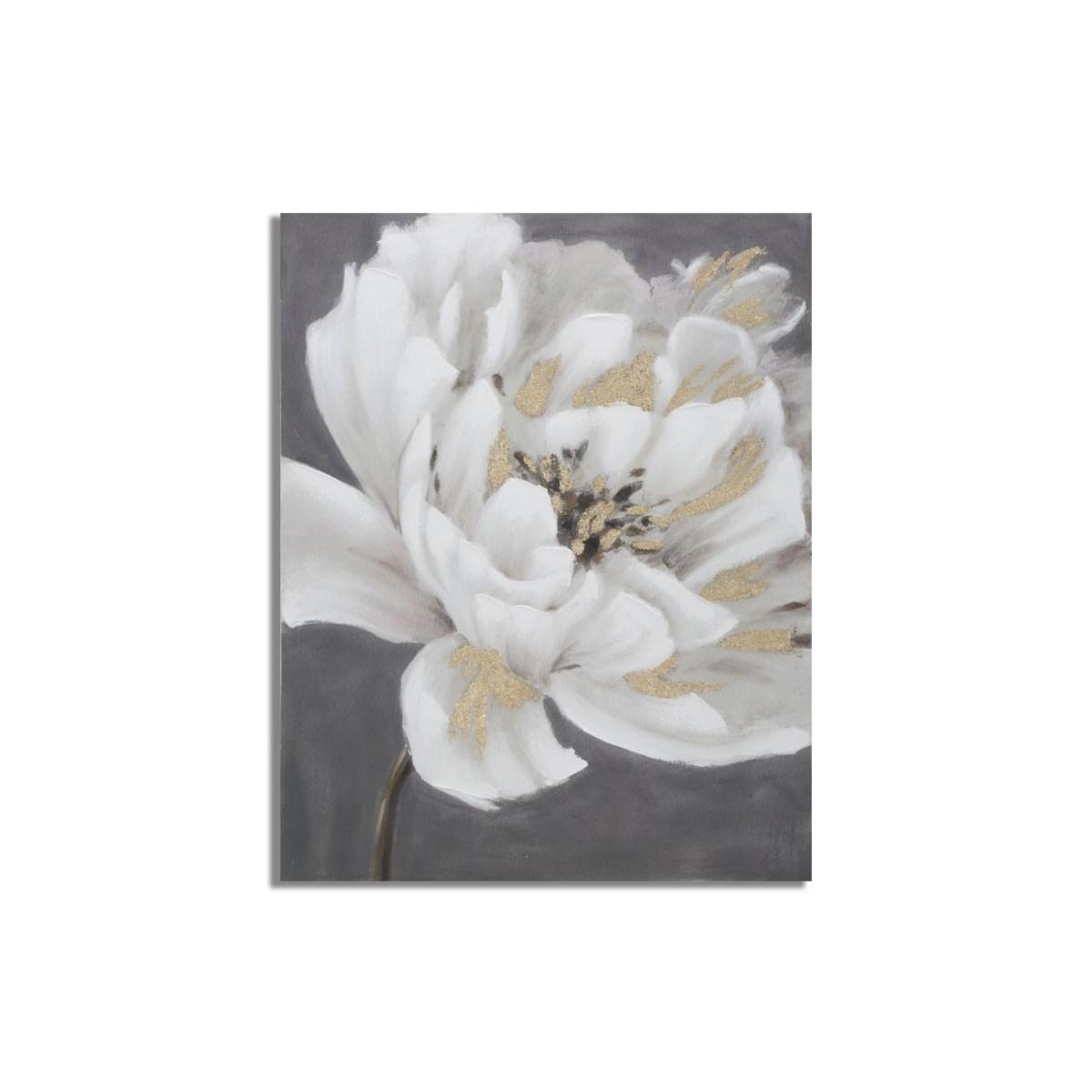 Quadro dipinto tela white gold flower 80 x 3,7 x 100 cm