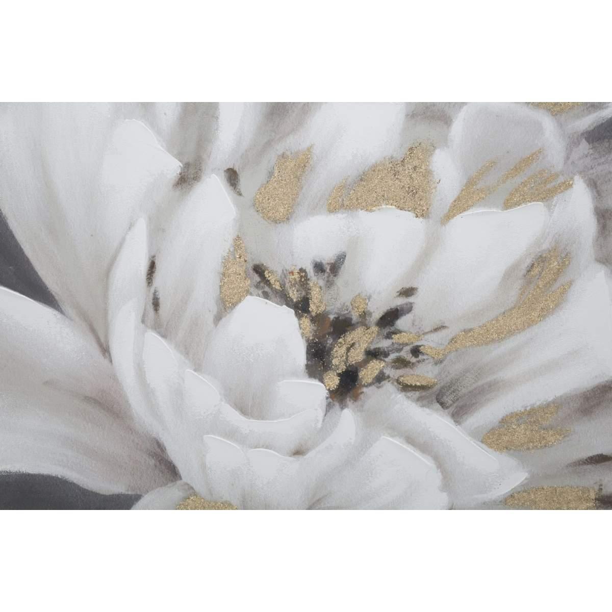 Quadro dipinto tela white gold flower 80 x 3,7 x 100 cm