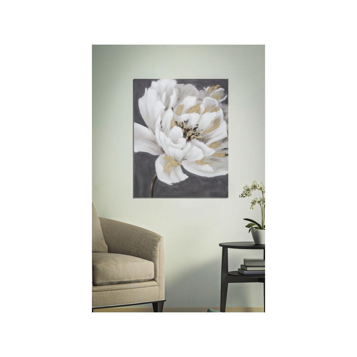 Quadro dipinto tela white gold flower 80 x 3,7 x 100 cm