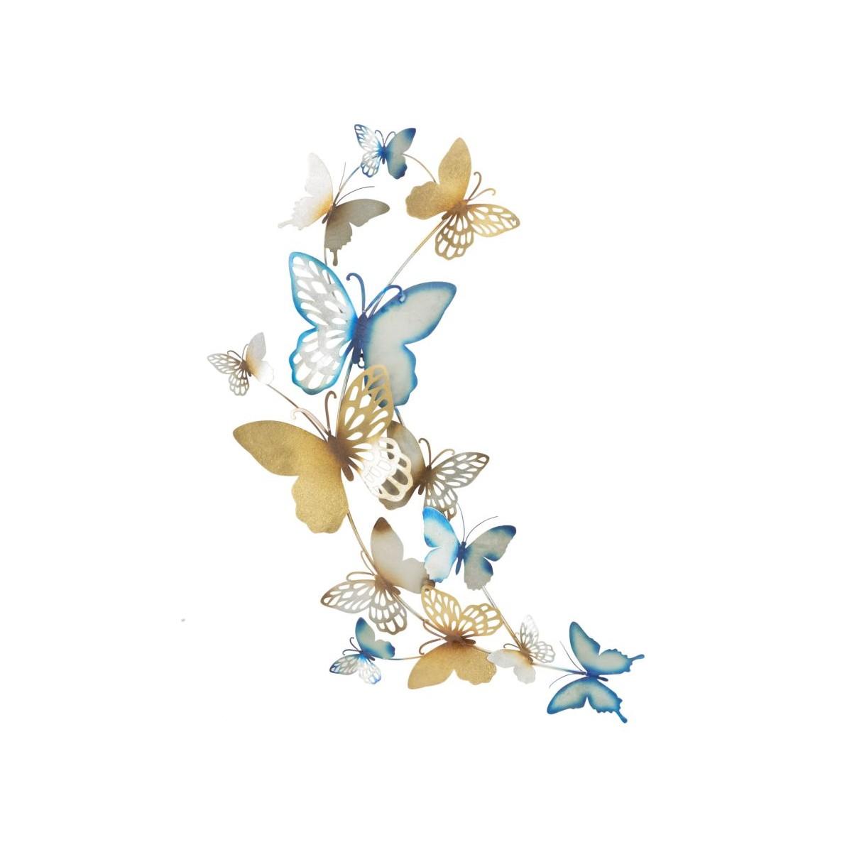 Quadro pannello da muro butterflies oro celeste modello c 59,5 x 4 x 111,5 cm
