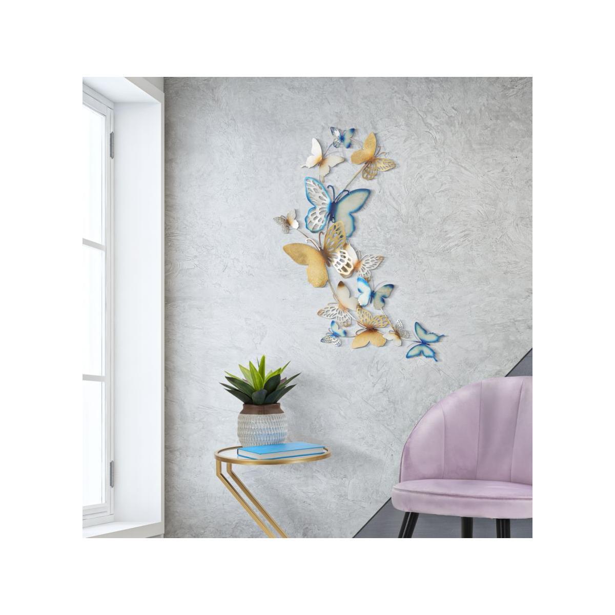 Quadro pannello da muro butterflies oro celeste modello c 59,5 x 4 x 111,5 cm