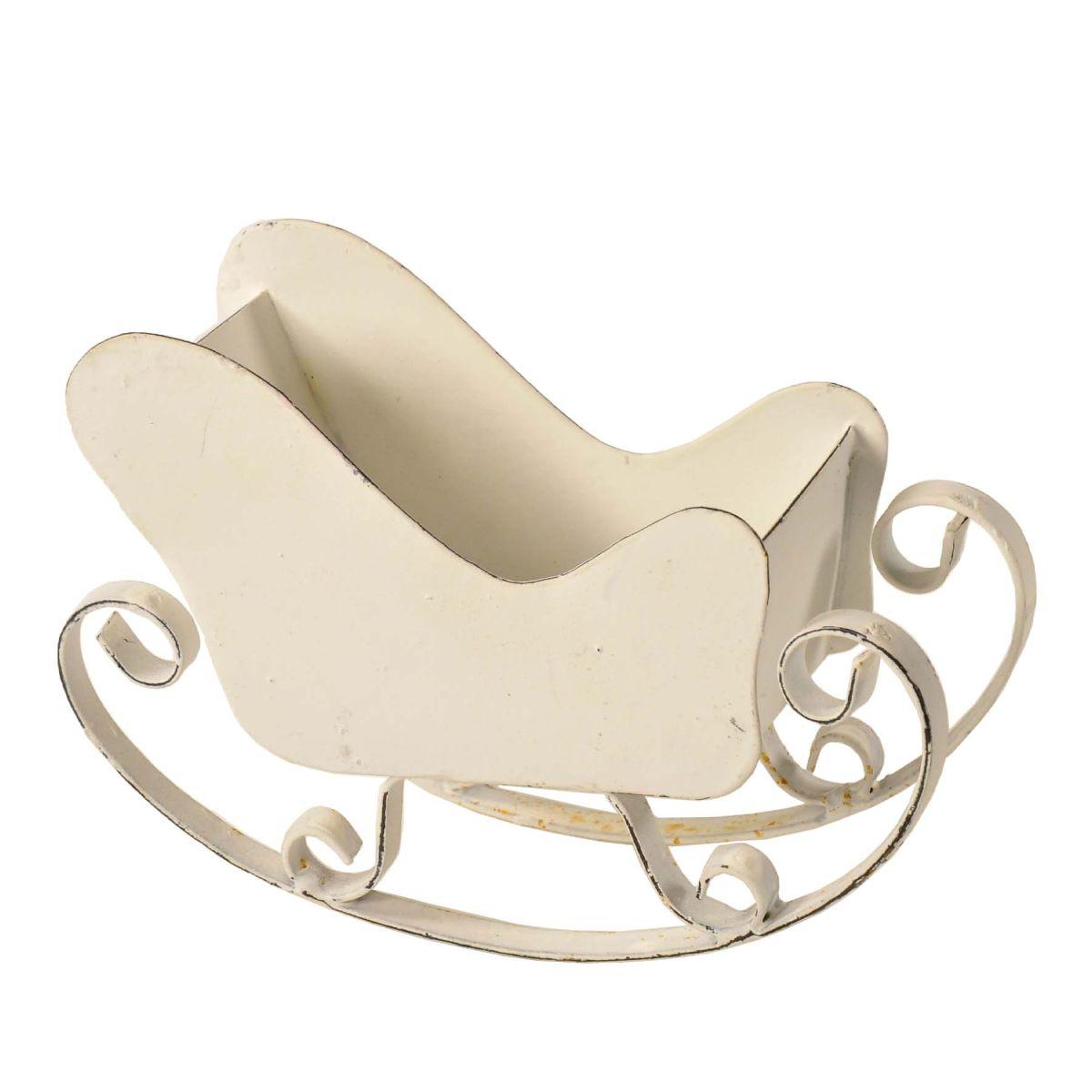 Porta candela natalizio slitta metallo bianca 19 x 6 cm