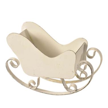 Porta candela natalizio slitta metallo bianca 19 x 6 cm