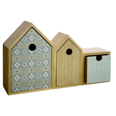 Portaoggetti legno casetta Set 3 pz