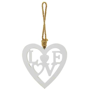Decorazione natalizia cuore legno nordic bianco 15