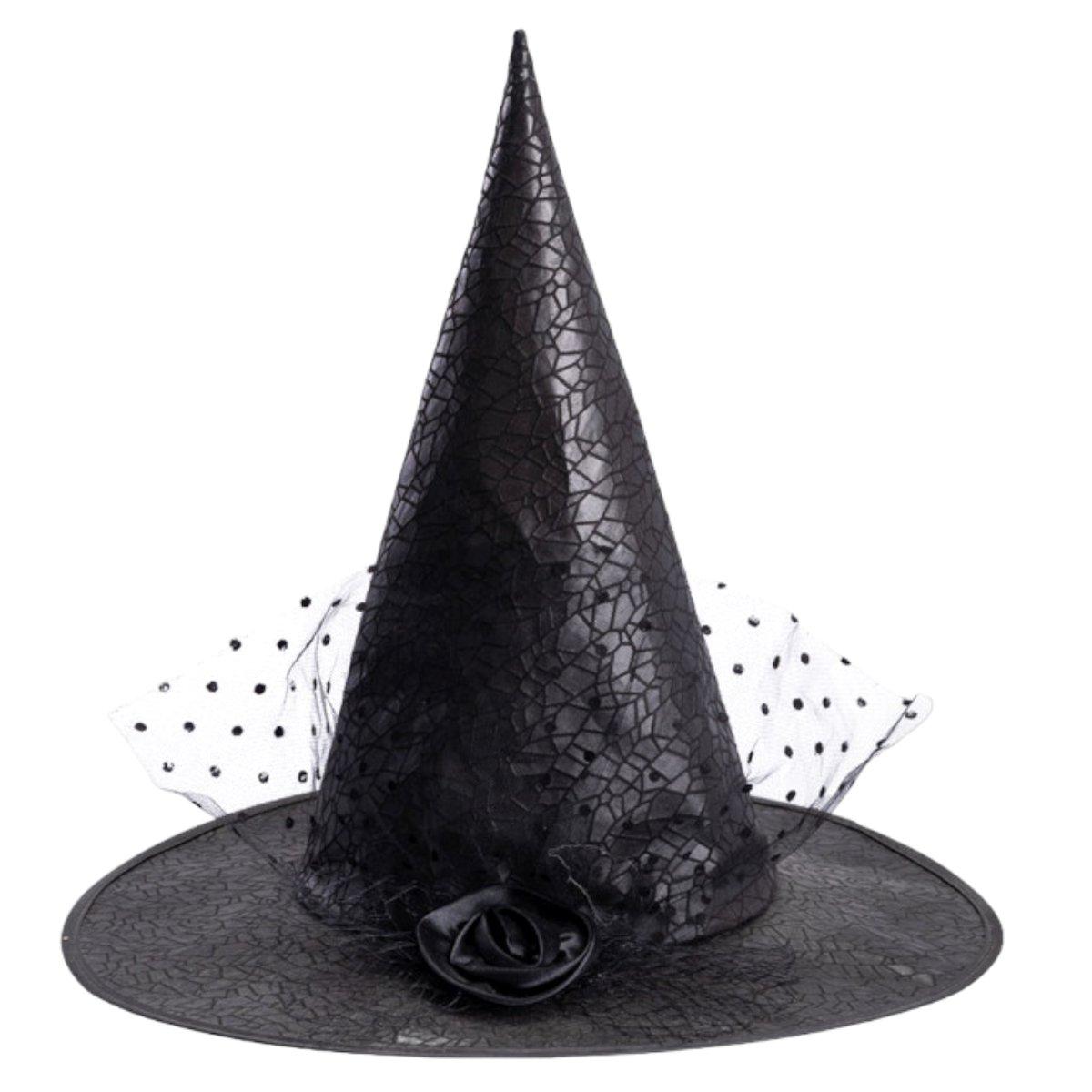 Cappello strega nero rosa velo
