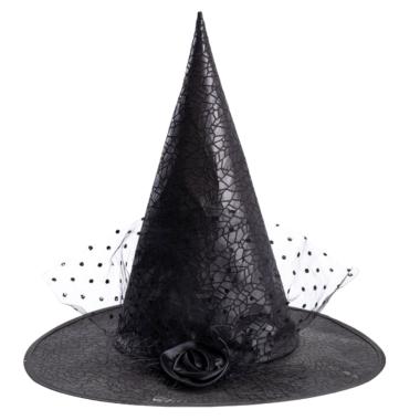 Cappello strega nero rosa velo
