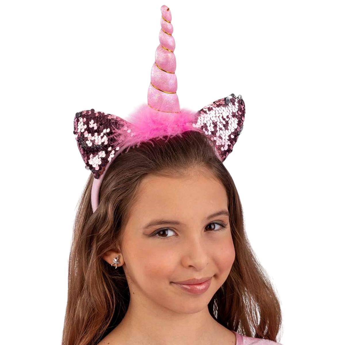 Cerchietto unicorno rosa argento paillettes reversibili