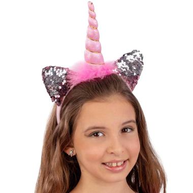 Cerchietto unicorno rosa argento paillettes reversibili
