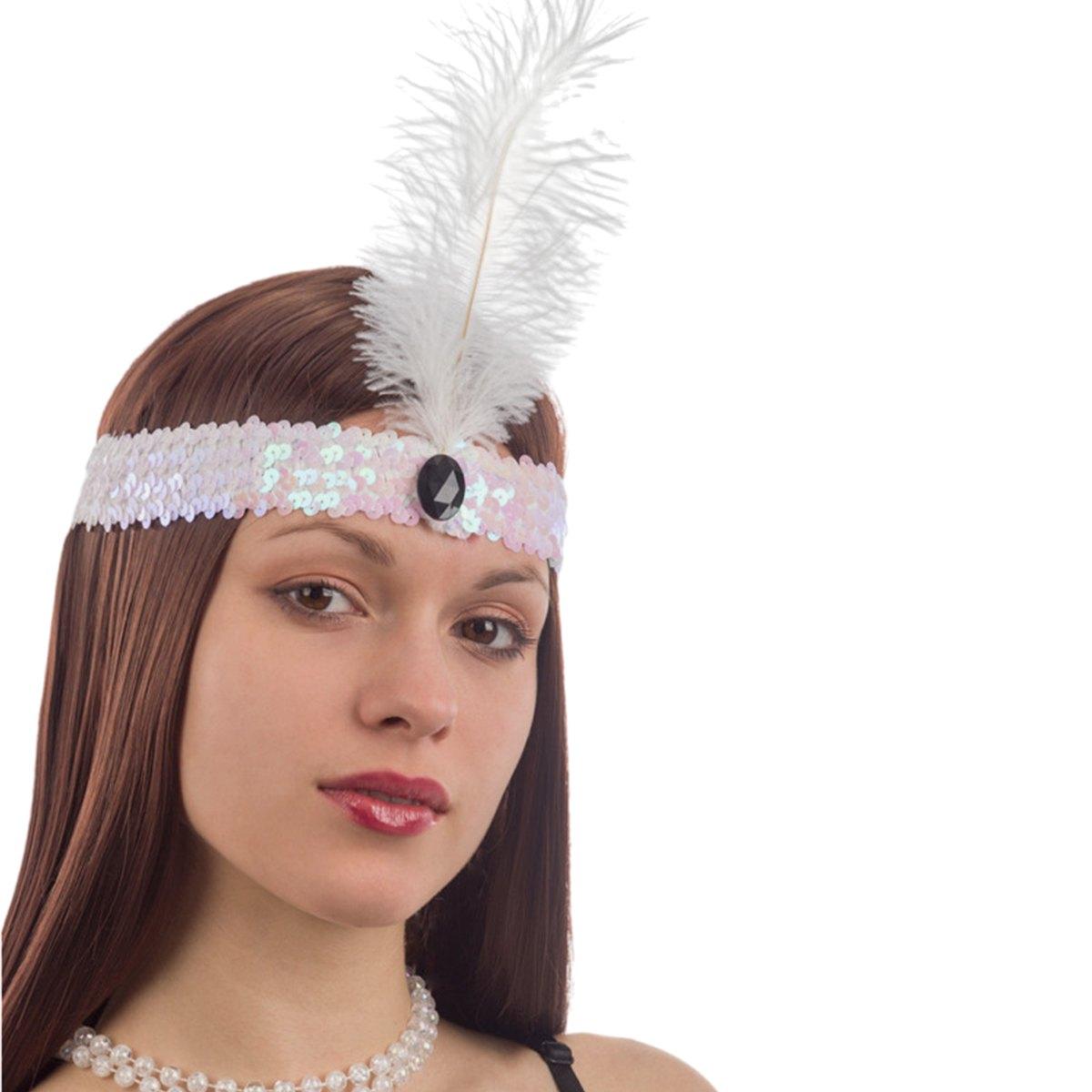 Fascia capelli charleston bianca in paillettes