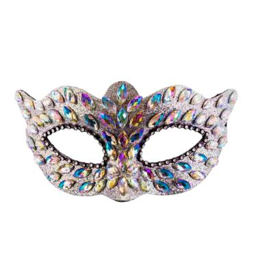Maschera viso pvc argento gemme strass
