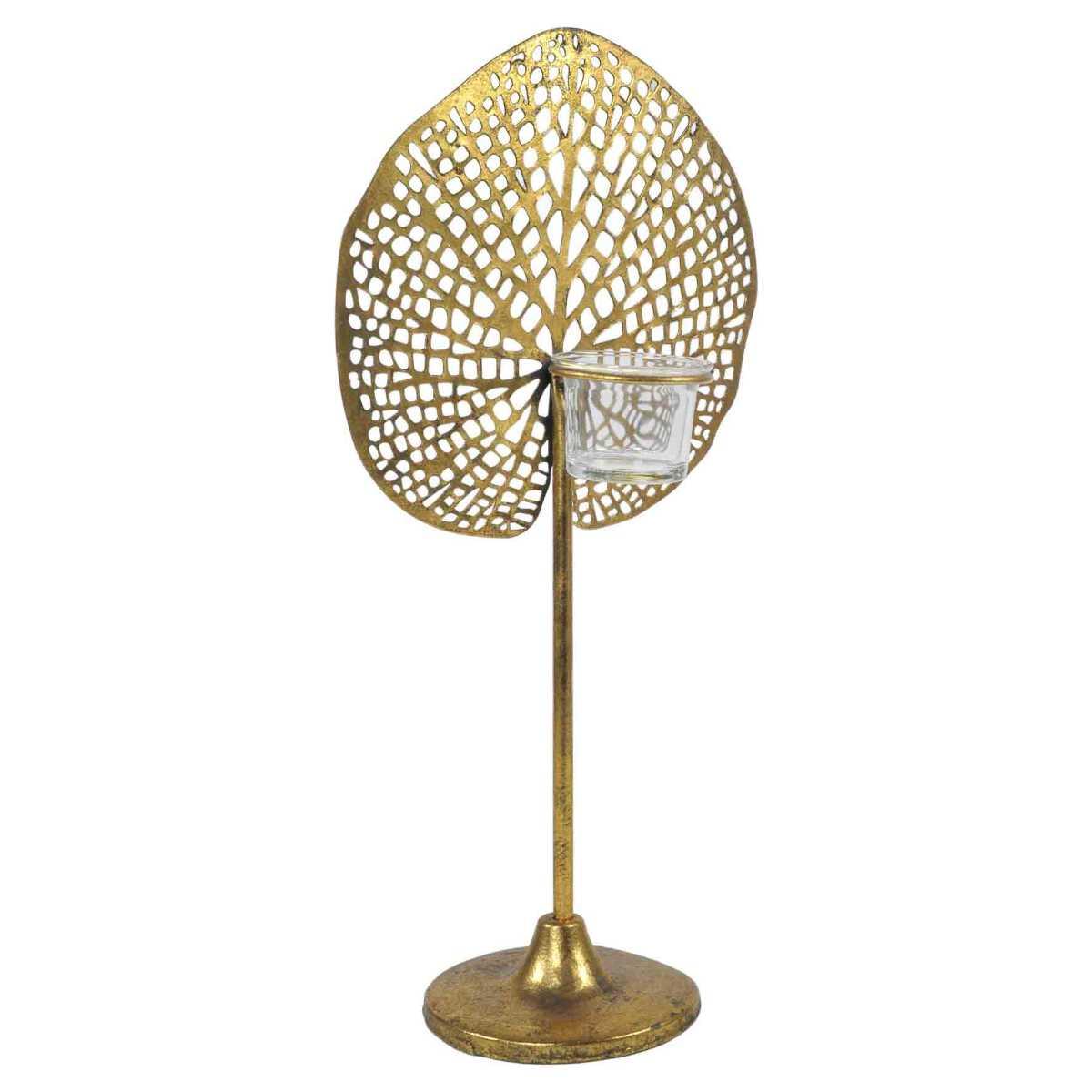Portacandela metallo foglia oro 21 x 40 cm
