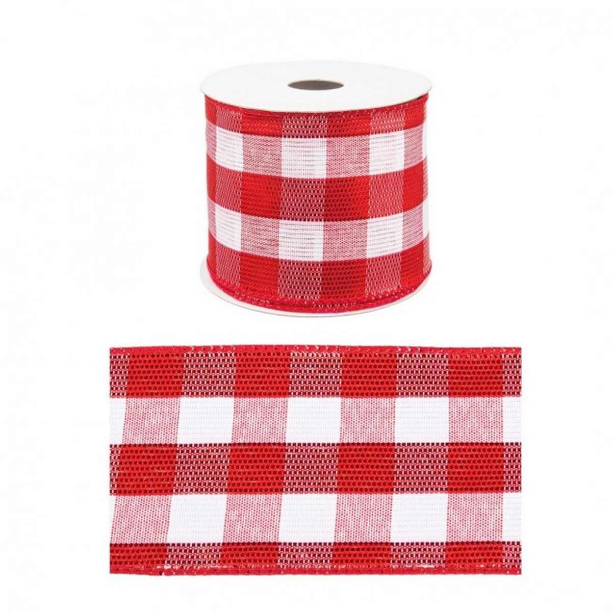 Nastro natalizio quadretti bianco rosso 6,4 x 400 cm