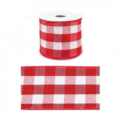 Nastro natalizio quadretti bianco rosso 6,4 x 400 cm