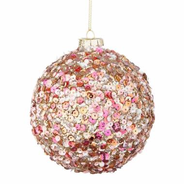 Pallina natalizia vetro rosa paillettes Ø 10 cm