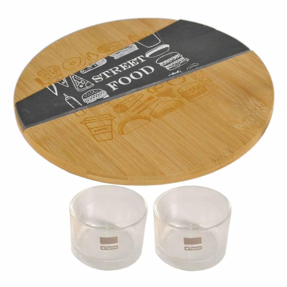 Tagliere Natalizio Cucina Legno Street Food con Ciotole cm.Ø26 |Tognana