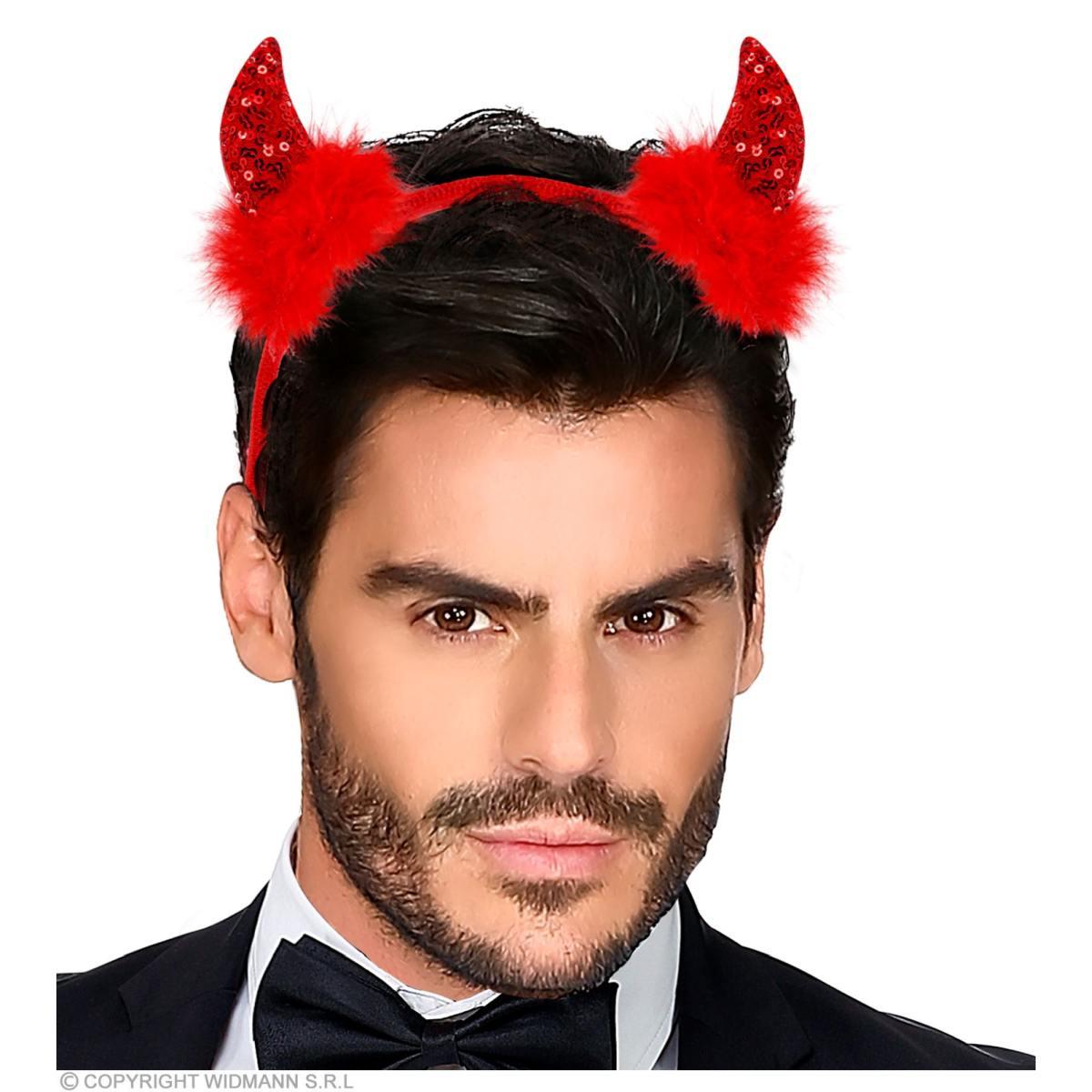 Cerchietto corna diavolo paillettes rosse