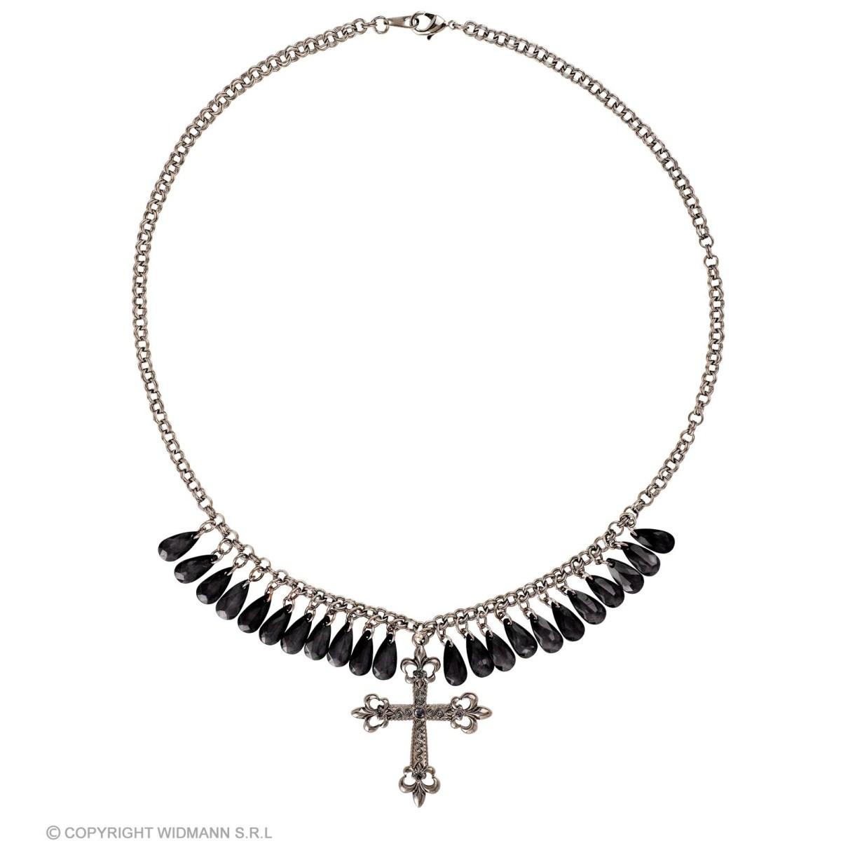 Collana gotica croce pietre nere