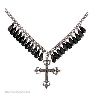 Collana gotica croce pietre nere
