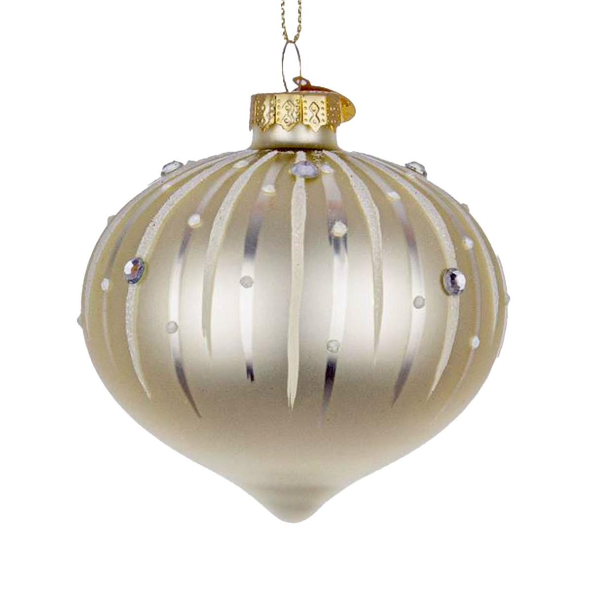 Pallina natalizia vetro cipolla bianco perla 8 cm