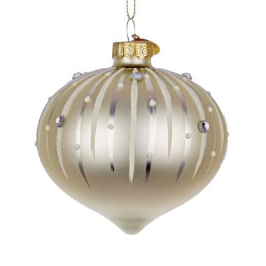 Pallina natalizia vetro cipolla bianco perla 8 cm