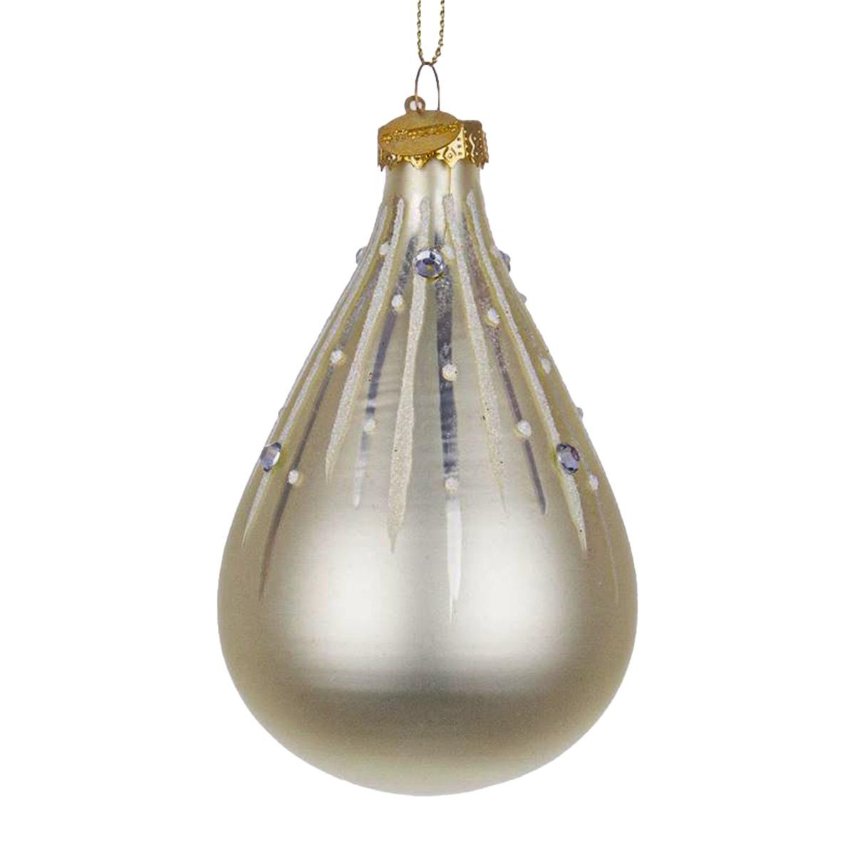 Pallina natalizia vetro goccia bianco perla 10 cm
