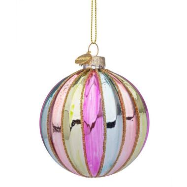 Pallina natalizia vetro righe multicolor 8 cm