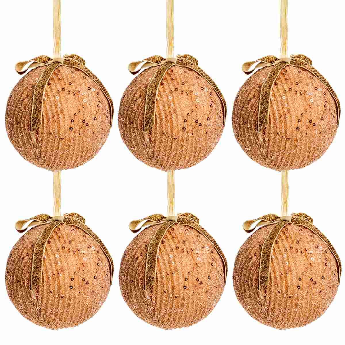 Pallina natalizia velluto oro fiocco glitter Set 4 pz